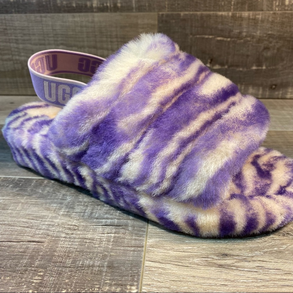 UGG Purple and White Fuzzy Sandals - Picture 6 of 7